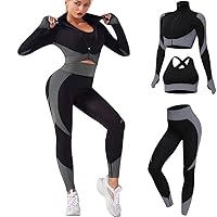 Veriliss 3pcs Gym Clothes for Women Tracksuit Womens Full Set Outfits Workout Joggers Yoga Sportswear Leggings and Stretch Sports Bra Jumpsuits Clothes Sets