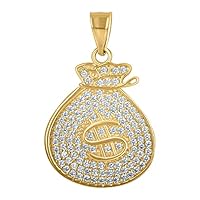 10k Yellow Gold Mens CZ Cubic Zirconia Simulated Diamond Moneybag Gambling Charm Pendant Necklace Jewelry for Men
