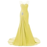 Womens Mermaid Bridesmaid Dresses 2022 Long Evening Formal Party Ball Gowns FED003 Yellow Size14