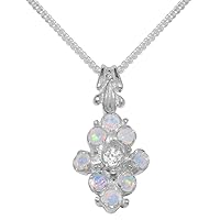 925 Sterling Silver Natural Diamond & Opal Womens Pendant & Chain - Choice of Chain lengths