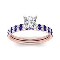 Choose Your Gemstone Princess Cut Hidden Halo Wedding Rings Rose Gold Plated Princess Shape Wedding Ring Sets Matching Jewelry Wedding Jewelry Easy to Wear Gifts US Size 4 to 12