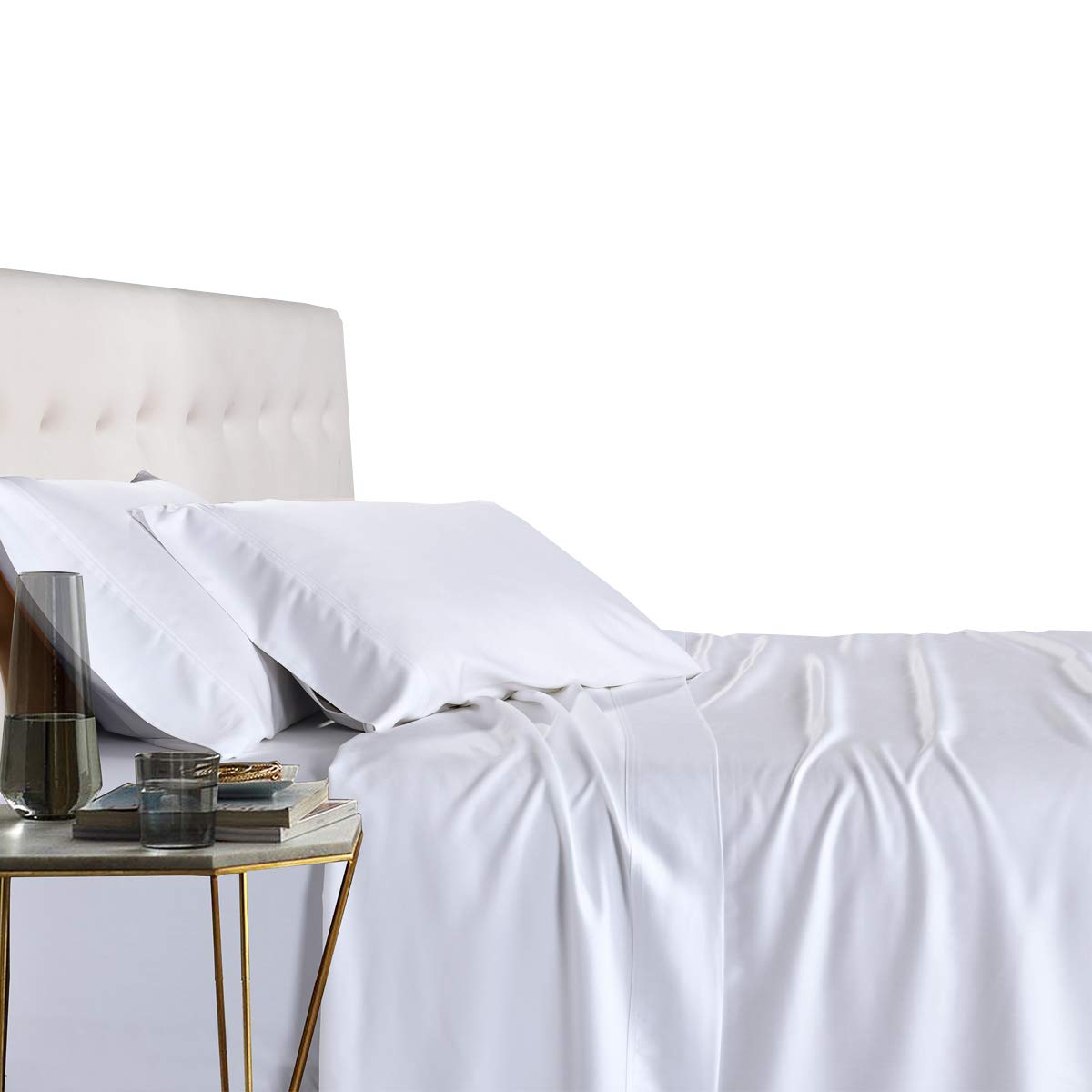 Royal Tradition 100 Percent Bamboo Bed Sheet Set, Queen, Solid White, Super Soft and Cool Bamboo Viscose 4PC Sheets