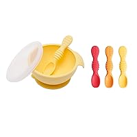 Baby Bowl, Silicone Feeding Set with Suction for Baby and Toddler, Includes 4 Spoons and Lid, First Feeding Set, Training Essentials for Baby Led Weaning for Babies 4 Months Up, Pineapple