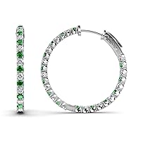 Green Garnet & Natural Diamond Inside-Out Hoop Earrings 1.50 ctw 14K White Gold