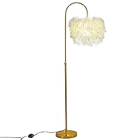 Feather Floor Lamp 62 Inches Arc Floor Lamps, Boho Floors Lamp, Gold Pole Lamp with Foot Switch, 3 Color Temperatures, Included 12W LED Bulb for Living Room, Bedroom, Office, Study