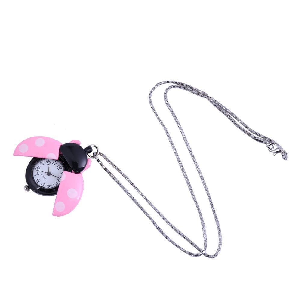 WUAI Pocket Watch for Kid Boys Girls,Novelty Creative Seven-Star Ladybug Analog Pendant Necklace Chain Pocket Watch