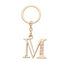 Alloy 26 Alphabet English Letters Crystal Initial Charms Real Rose Gold Plating Key Chain Ring (Letter M)