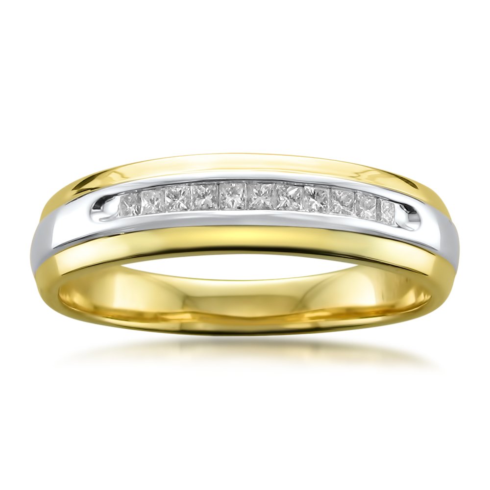 La4ve Diamonds 14k Two-Tone Yellow Gold with Rhodium Princess-cut Diamond Men's Wedding Band Ring (1/4 cttw, I-J, I1-I2)
