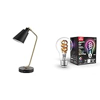 52095 Belmont Matte Black Desk Lamp + 35850 Wi-Fi Smart 7W (40W Equivalent) Multicolor Changing RGB Tunable White Clear LED Light Bulb