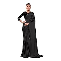 Indian Trendy Colors fancy Sari Shiny Satin Woman Cocktail party College festival Saree Black Sequin Velvet Blouse 2520