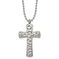 29mm Chisel Titanium Polished and Hammered Carbon Fiber Reversible Religious Faith Cross Necklace 22 Inch Jewelry Gifts for Women