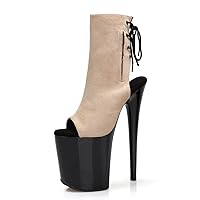 20cm Apricot Flock Ankle Boots 8Inch Gothic Women's Shoes Open Toe Pole Dance Sexy Fetish Hollow Platform Crossdress Gladiator