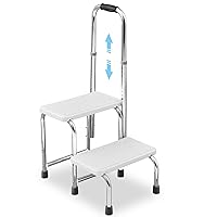 Adjustable Step Stool with Handle and Non Skid Platform 2 Steps Medical Foot Stool Multi Functional Step Ladder Heavy Duty Holds 350 Lbs Easy Installation Bed Stairs for Adults Elderly Handicap