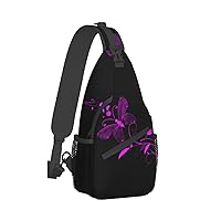 Purple And Butterfly Print Trendy Casual Daypack Versatile Crossbody Backpack Shoulder Bag Fashionable Chest Bag