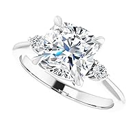 JEWELERYIUM Classic Three Stone Engagement Ring, Cushion Cut 3.00CT, VVS1 Clarity, Colorless Moissanite Ring, 925 Sterling Silver, Wedding Ring, Daily Wear Ring, Perfact for Gift Or As You Want