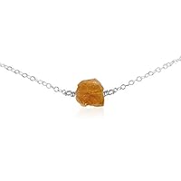 JEWELZ 14 inch Long Solid 925 Sterling Silver Chain with 6x8 mm Nugget Tumble Rough Citrine Beads Silver Plated Chain Necklace for Women, Girls & Teens.