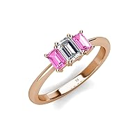 Emerald Cut (6x4 mm) Natural Diamond & Pink Sapphire 1 1/3 ctw 3 Stone Engagement Ring 14K Gold