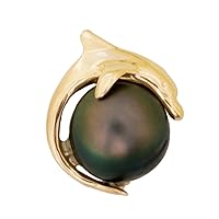 14K Yellow Gold Black Tahitian Pearl Pineapple Pendant