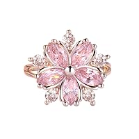 Brilliant Silver Color Cubic Zirconia Crystal Flower Ring for Female Snowflake Pink White Stone Wedding Ring Durability and fashion