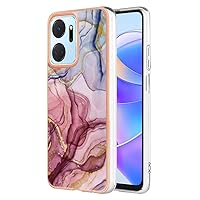 Compatible Phone Case for Honor X7a, TPU IMD Personalized Rose Red Marble Gold Plaid Slim Cases Scratch-Proof Shockproof Back Protective Cover for Honor X7a 6.75