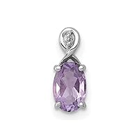 925 Sterling Silver Polished Prong set Open back Rhodium Plated Diamond and Amethyst Oval Pendant Necklace Jewelry for Women