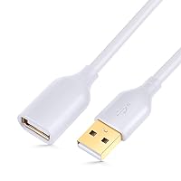 USB Extension Cable 10 ft Type A Male to A Female USB 2.0 Cable Extension Extender Cord with Gold-Plated Connectors, White