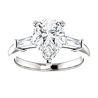 Siyaa Gems 3 TCW Pear Moissanite Engagement Ring Wedding Eternity Band Vintage Solitaire Halo Setting Silver Jewelry Anniversary Promise Vintage Ring Gift