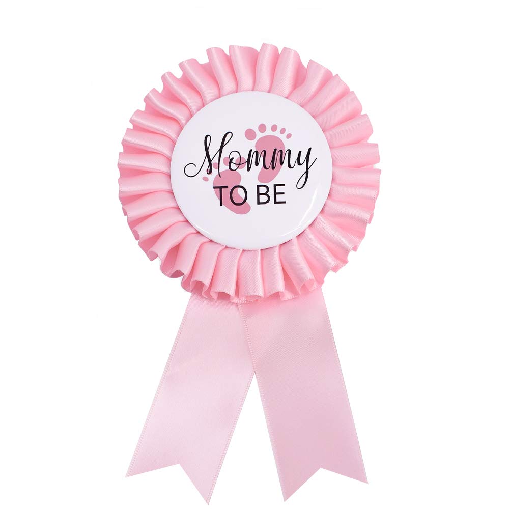 Baby Shower Mom Tinplate Badge Pin - Baby Shower Party Buttons New Mom Gifts Gender Reveals Party Favors Baby Girl Pink Rosette Button Baby Celebration (Light Pink)