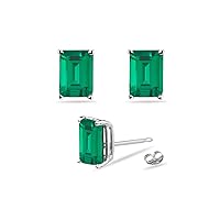 Lab Created Emerald Cut Emerald Stud Earrings in 14K White Gold Availabe in 5x3mm - 9x7mm