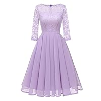 A Line Swing Dress for Women Vintage Princess Floral Lace Cocktail O-Neck Party Prom Gowns