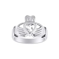 Rylos 14K White Gold Claddagh Ring Love, Loyalty & Friendship Heart 6MM Gem Irish Wedding Band - Exquisite Birthstone Jewelry for Women & Men - Available in Sizes 5-13