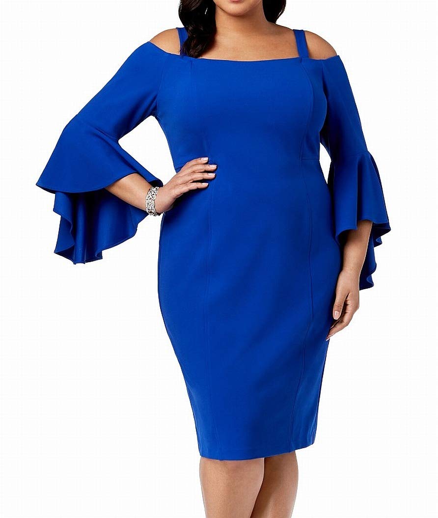 R&M Richards Womens Plus Off-The-Shoulder Bell Sleeves Cocktail Dress