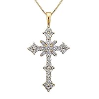 1.20 CT Baguette & Round Cut Created Diamond Cross Pendant Necklace 14k Yellow Gold Over