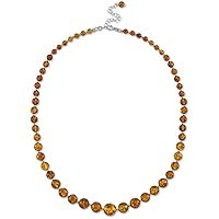 PEORA Genuine Baltic Amber Graduated Strand Tennis Necklace for Women 925 Sterling Silver, Rich Cognac Color 5 to 12mm Beads, 19 inches length with 2.5-inch Extender