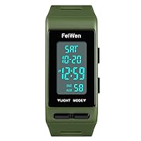 FeiWen Unisex Outdoor Sports Military Digital Watches for Men and Women LED Display Plastic Case with Rubber Band Multifunction Simple Design Rectangle Dial Multiple Colours