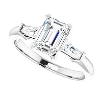 18K Solid White Gold Handmade Engagement Ring 1.0 CT Emerald Cut Moissanite Diamond Solitaire Wedding/Bridal Ring Set for Women/Her Propose Rings