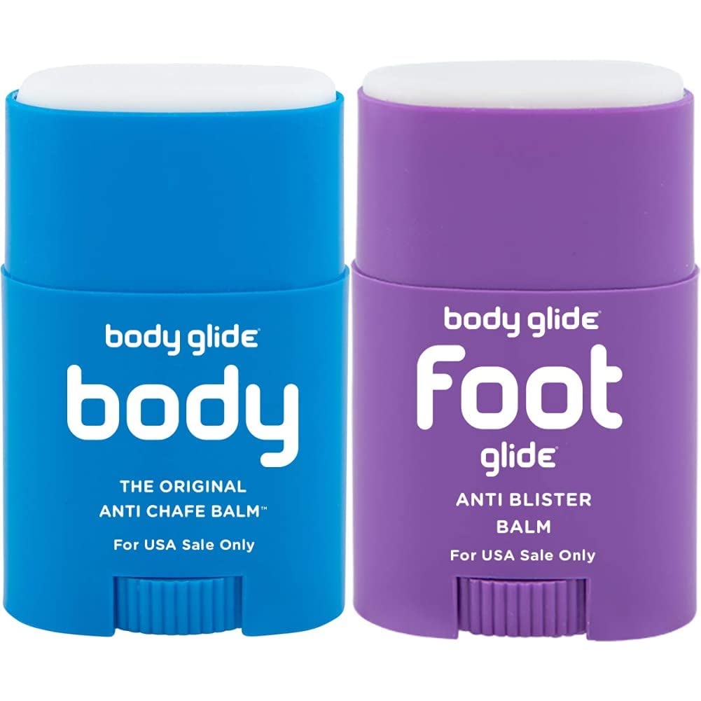 body glide Original Anti-Chafe Balm, 0.80oz & Foot Glide Anti Blister Balm, 0.8oz: blister prevention for heels, shoes, cleats, boots, socks, and sandals.