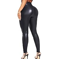 TZLDN Women's Faux Leather Leggings High Waist Sexy Butt Lift PU Stretch Push Up Trendy Casual Pants
