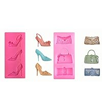 2Pcs Highheel Shoe and Bag Silicone Mold Fondant Mold for Chocolate Silicone Molds for Resin Keychain Bulk