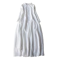 Womens 2024 Summer Double-Layer Swing Linen Dress Casual Ruched Tiered Vintage Maxi Dresses Beach Flowy Dress