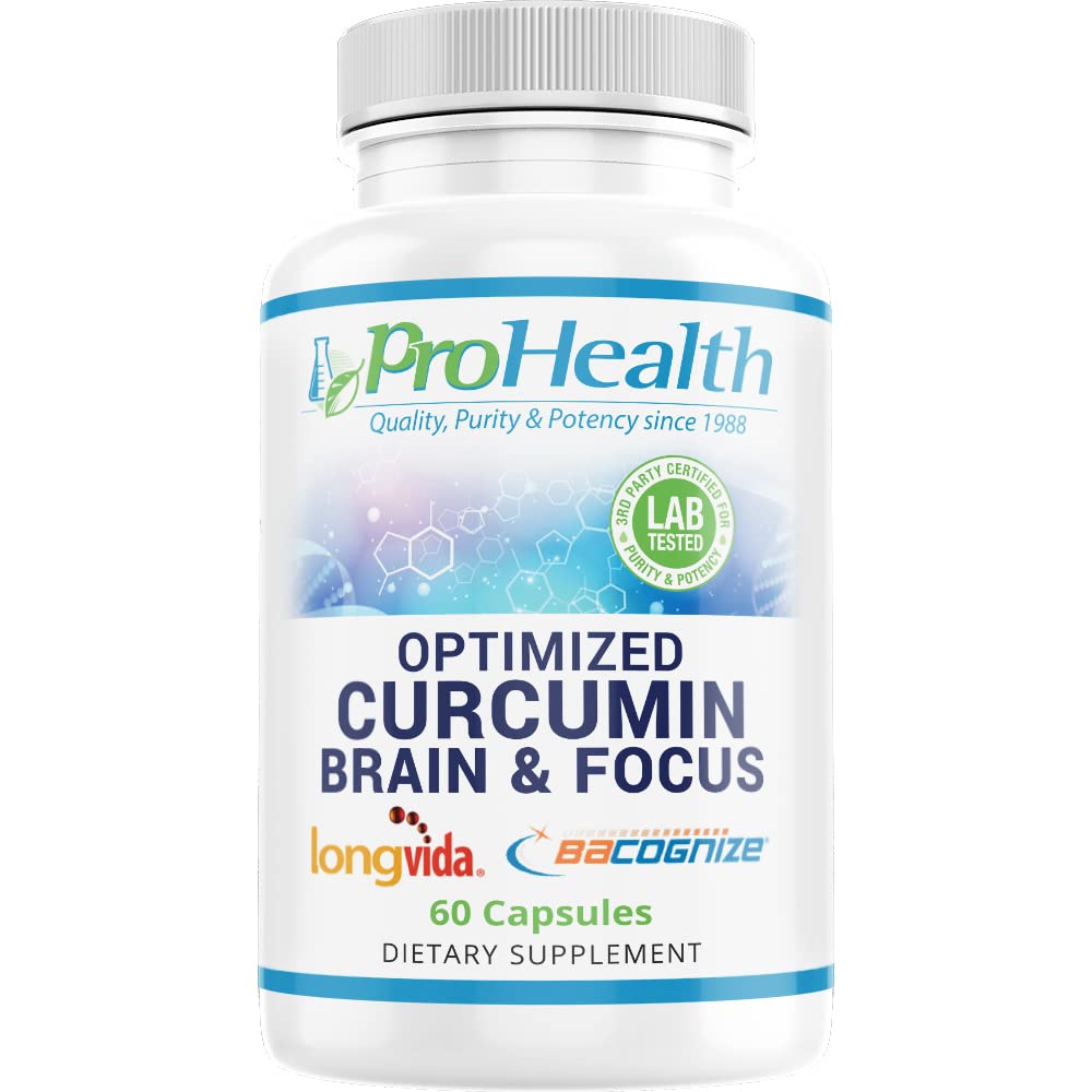 ProHealth Brain & Focus - Optimized Curcumin Longvida with BaCognize Bacopa Monnieri (60 Veggie Capsules)