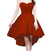 Women's Sweetheart High Low Satin Prom Dress Backless Lace Up Homecoming Dresses Orange