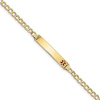 Saris and Things 14K Yellow Gold Medical Polished Red Enamel ID with Semi-Solid Cuban Bracelet