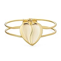 Bling Jewelry Customize Personalize Initials Romantic Friendship Love Split Heart Wide Bracelets Bangle Cuff Bracelet For Women For Teens Rose Gold & Silver Tone Metal Hinge Opening