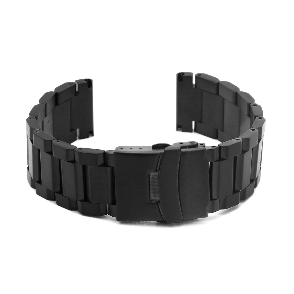 Hstrap Silver/Black Stainless Steel Watch Bands Brushed Finish Watch Strap 18mm/20mm/22mm/24mm Double Buckle Bracelet