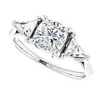 1.00 CT Cushion Colorless Moissanite Engagement Ring, Wedding Bridal Ring Set, Eternity Sterling Silver Solid Diamond Solitaire 4-Prong Anniversary Promise Ring for Her