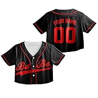 Camelliaa Shop Personalized Color Text Crop Top Baseball Jersey, Female Baseball Fans Crop Top Baseball Jersey XS - XL