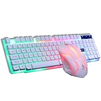 Keyboard Illuminated Keyboard and Mouse Set,Gaming Machinery Wired Keyboard Mouse Set Photoelectric Backlight PC Mute Gaming Keyboard Set for Gaming/Office/Notebook (Color : White)