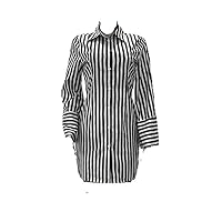 Button Striped Mini Dress Spring Collar Short Dresses Long Sleeve Single Office