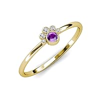 Round Amethyst and Diamond 0.13 ctw Women Paw Print Promise Ring 14K Yellow Gold-6.25